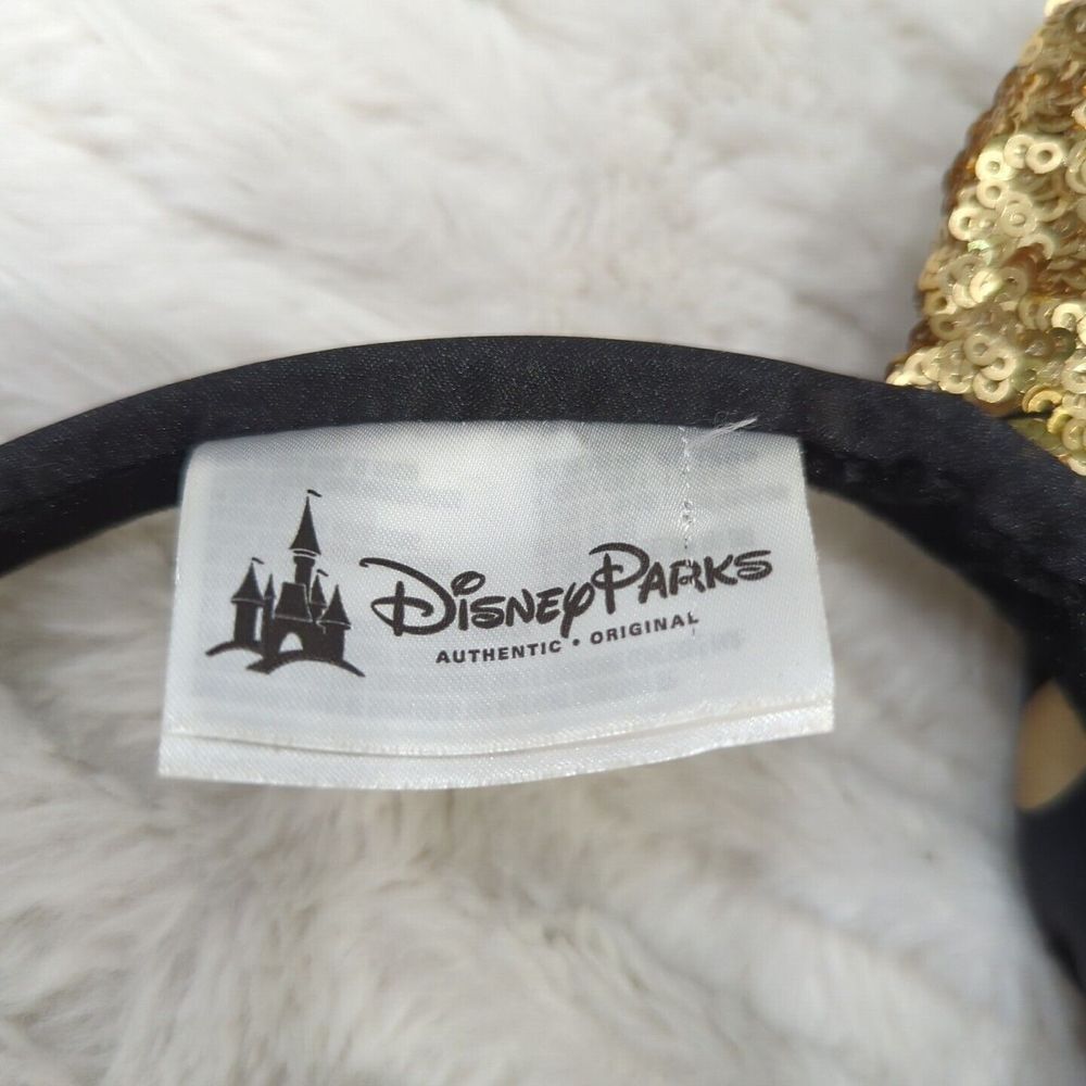 Disney Parks Minnie‎ Mouse Gold Sequin Ear Headband Black & Gold Polka Dot Bow - Picture 5 of 5